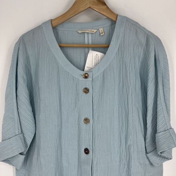 Soft Surroundings Tunic Top Size Small Womens Blue Talia Button Up Blouse Gauze - Picture 2 of 8